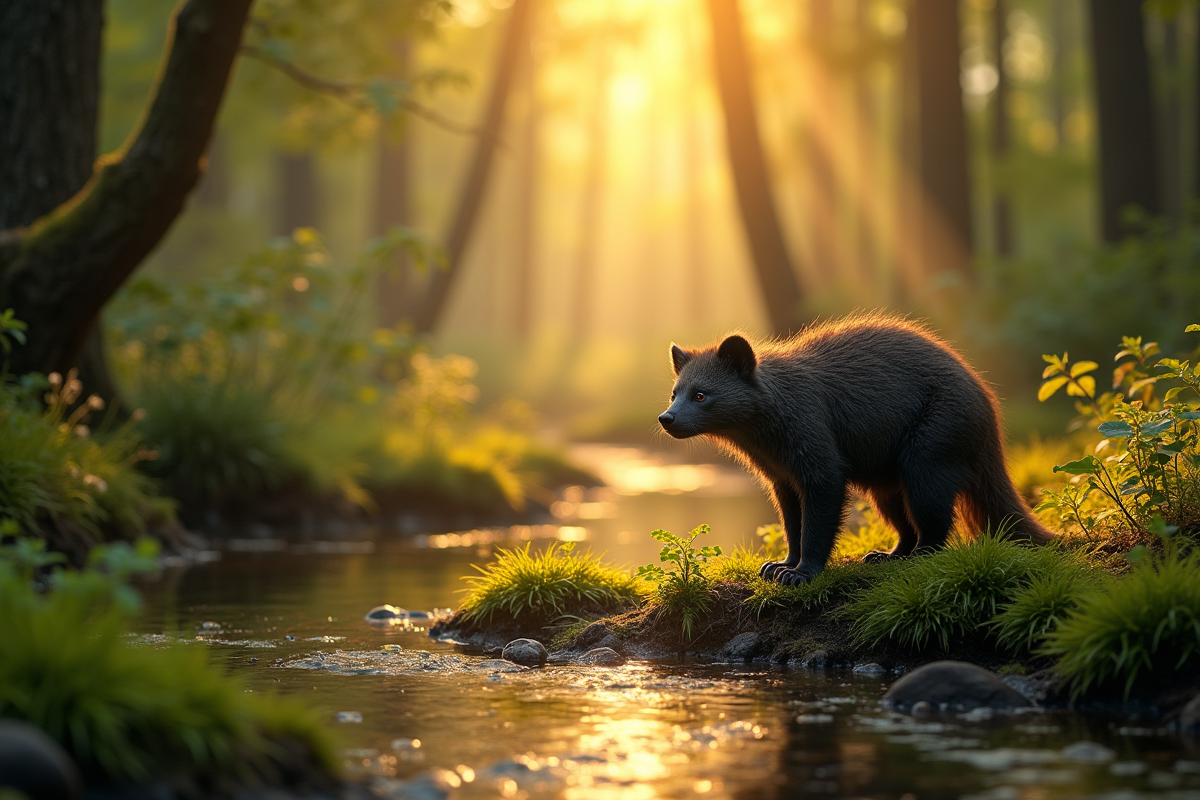 Binturong curieux sur le sol de la forêt près d