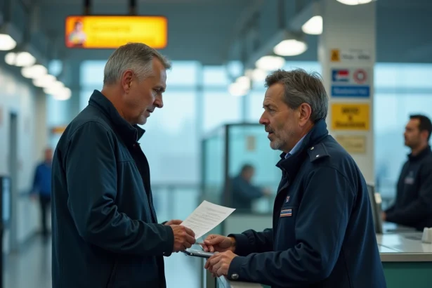 Voyageur présentant ses documents à un agent des douanes belges lors d'un contrôle frontalier