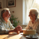 Couple de soixante ans souriant à la table de cuisine
