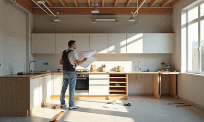 Cuisine en rénovation avec outils et fils exposés