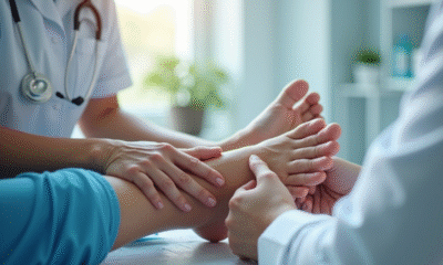 Examen des pieds d'une personne âgée par un professionnel de santé