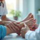 Examen des pieds d'une personne âgée par un professionnel de santé