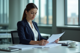 Femme d'affaires confiante dans un bureau moderne