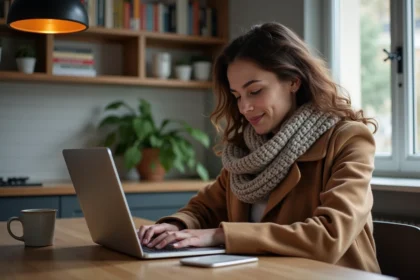 Jeune femme regardant les offres Black Friday sur un ordinateur