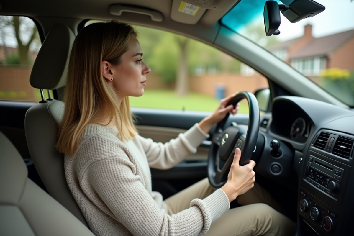 Jeune femme examinant le tableau de bord d une voiture