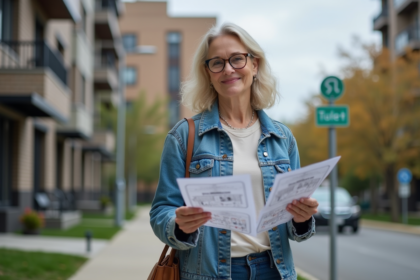 Femme d'âge moyen examinant un plan de zonage en ville