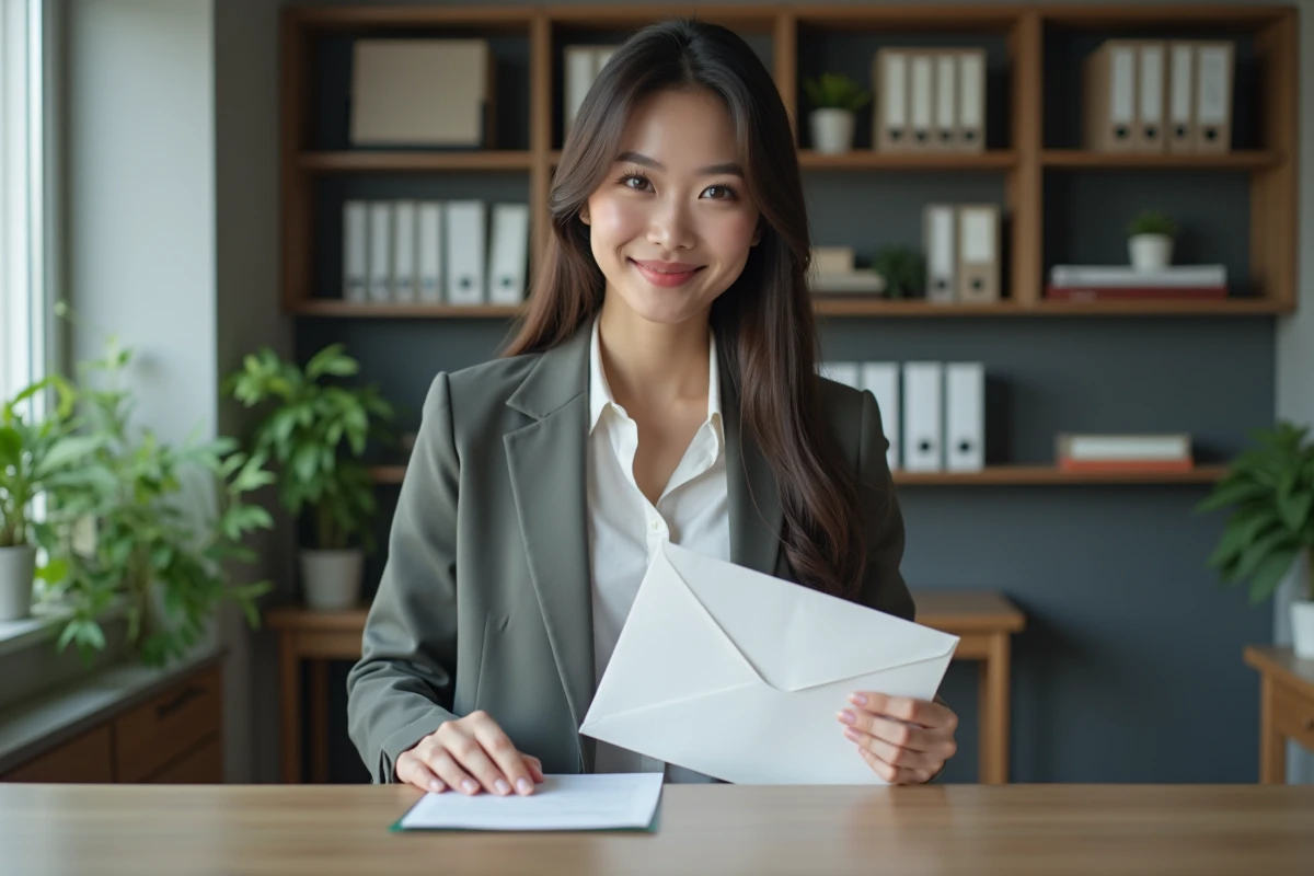 Jeune femme en tenue professionnelle à la réception d