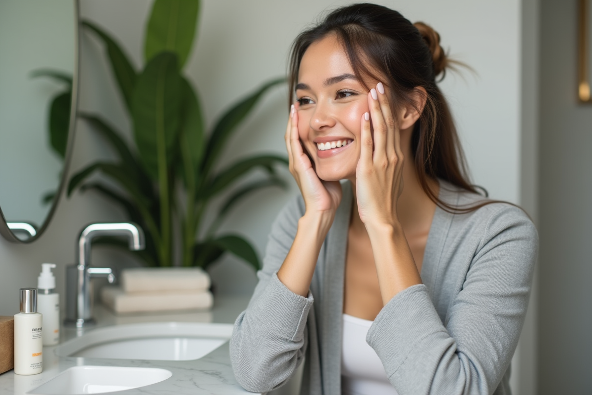 Femme appliquant un serum vitamine A visage