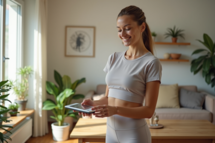 Femme sportive souriante dans une maison lumineuse