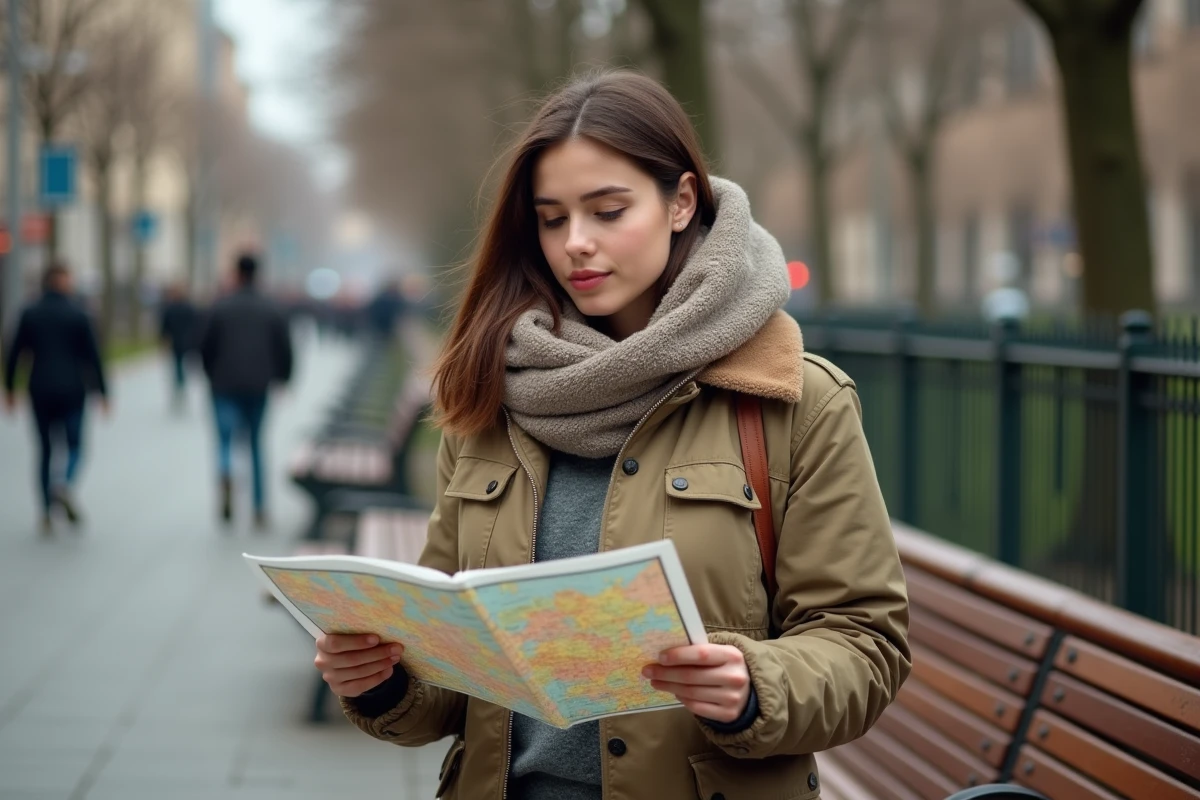 Jeune femme regardant une carte de l