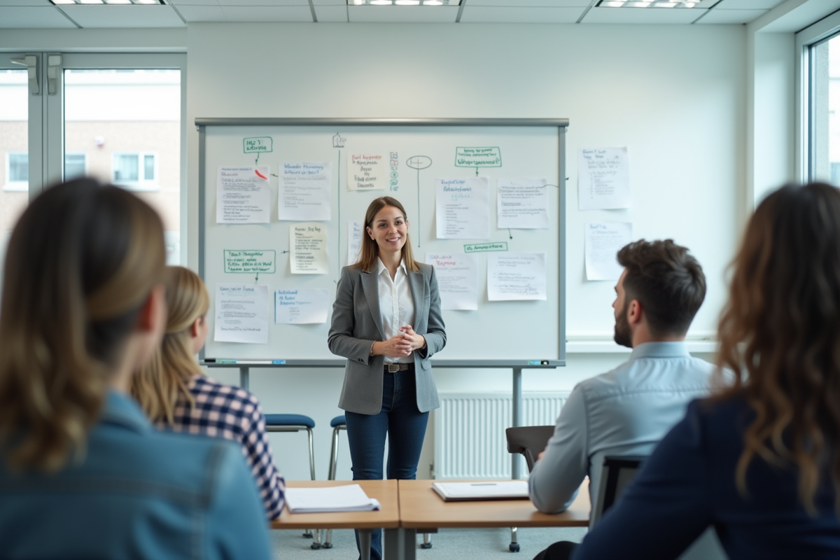 Instructrice expliquant un diagramme sur whiteboard