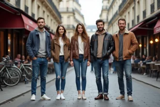Groupe d'adultes français souriants dans une rue parisienne