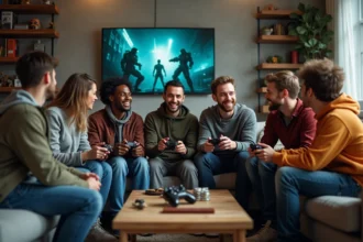 Jeunes adultes autour d'une table de jeu dans un loft moderne