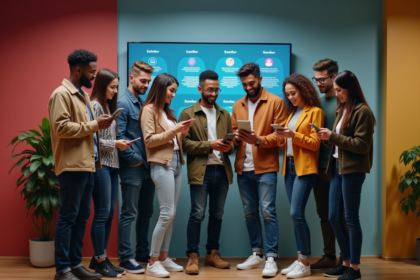 Groupe de jeunes adultes en mode urbain dans un espace de coworking