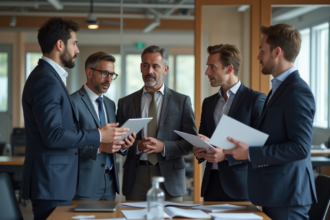 Groupe de professionnels en réunion dans un bureau moderne