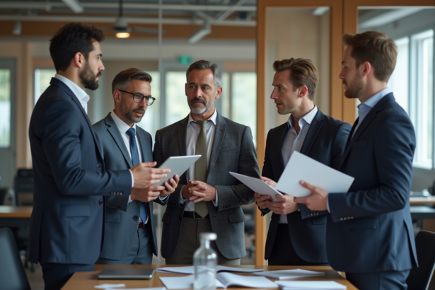 Groupe de professionnels en réunion dans un bureau moderne
