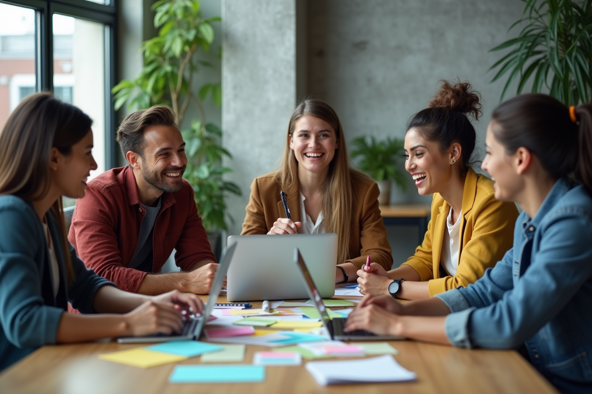 Groupe de jeunes professionnels en coworking collaborant