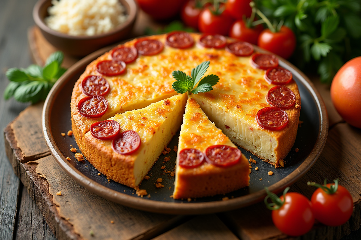 Gâteau entier au chorizo et chèvre avec ingrédients de pique-nique
