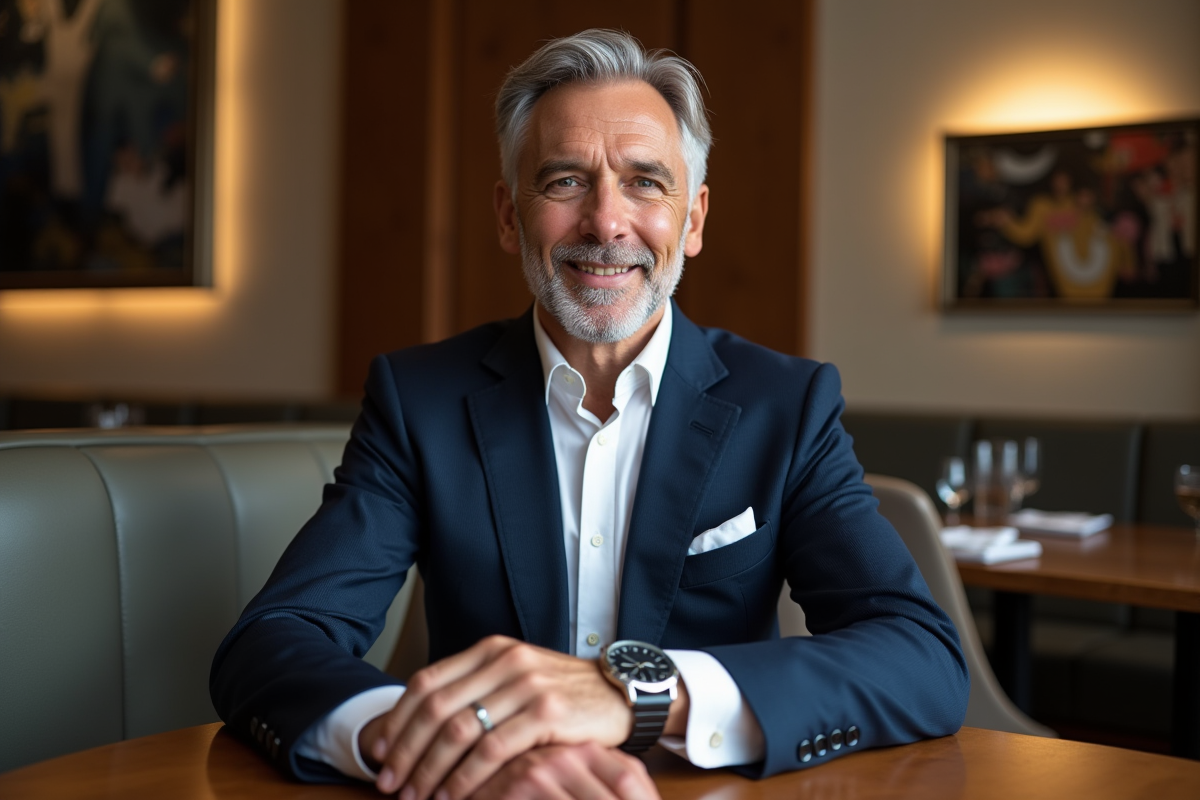 Homme en costume ajusté dans un lounge moderne