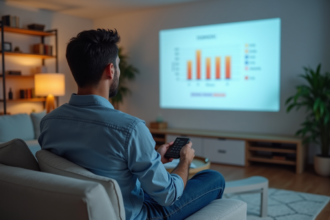 Jeune homme utilisant un projecteur pour comparer des images