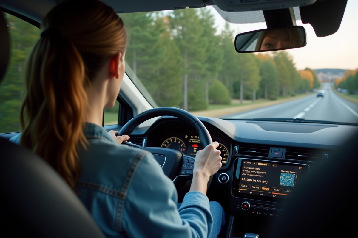 Jeune femme concentrée au volant d