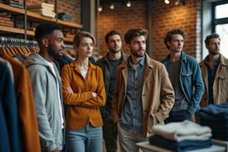 Groupe de jeunes dans une boutique de mode urbaine