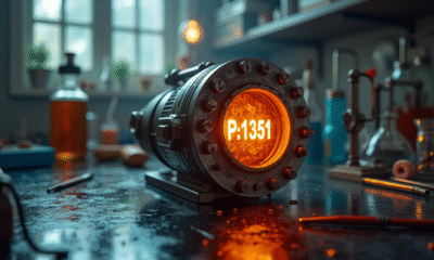 Objet metallique lumineux P1351 sur un bureau de laboratoire