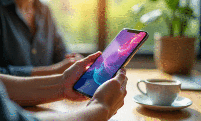Personne tenant un smartphone moderne avec écran 1440p lumineux