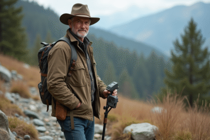 Hommes prospecteur en plein air avec détecteur de métaux