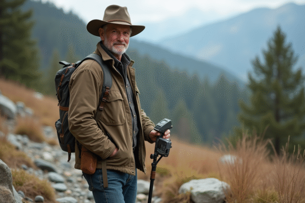 Hommes prospecteur en plein air avec détecteur de métaux