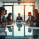 Groupe de professionnels d'affaires autour d'une table lumineuse