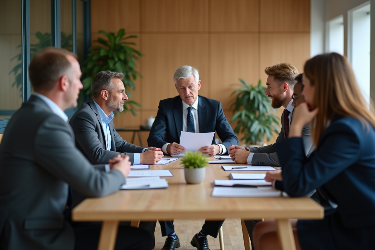Groupe de collègues discutant autour d