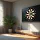 Salon moderne avec un dartboard électronique mural à hauteur réglementaire