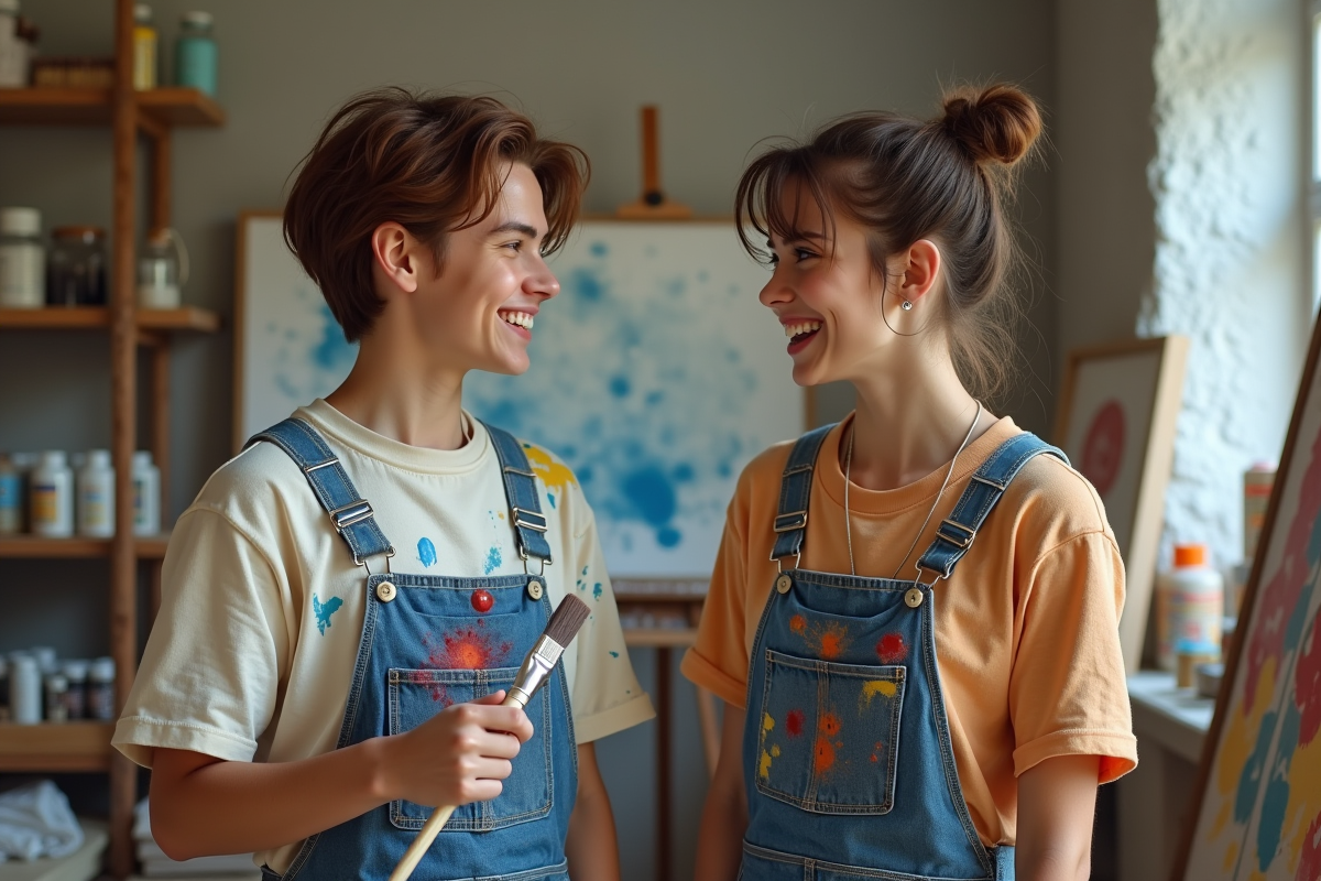 Jeunes artistes debout dans un studio d