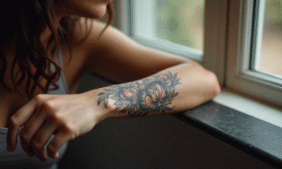 Poignet d'une femme avec tatouage floral détaillé en lumière naturelle